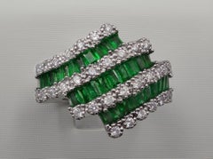 3 Carat Natural Emerald Carre Diamond Cocktail Ring 18 Karat