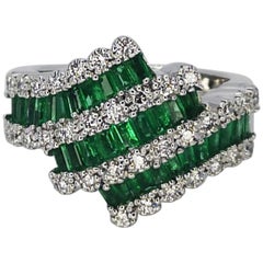 3 Carat Natural Emerald Carre Diamond Cocktail Ring 18 Karat