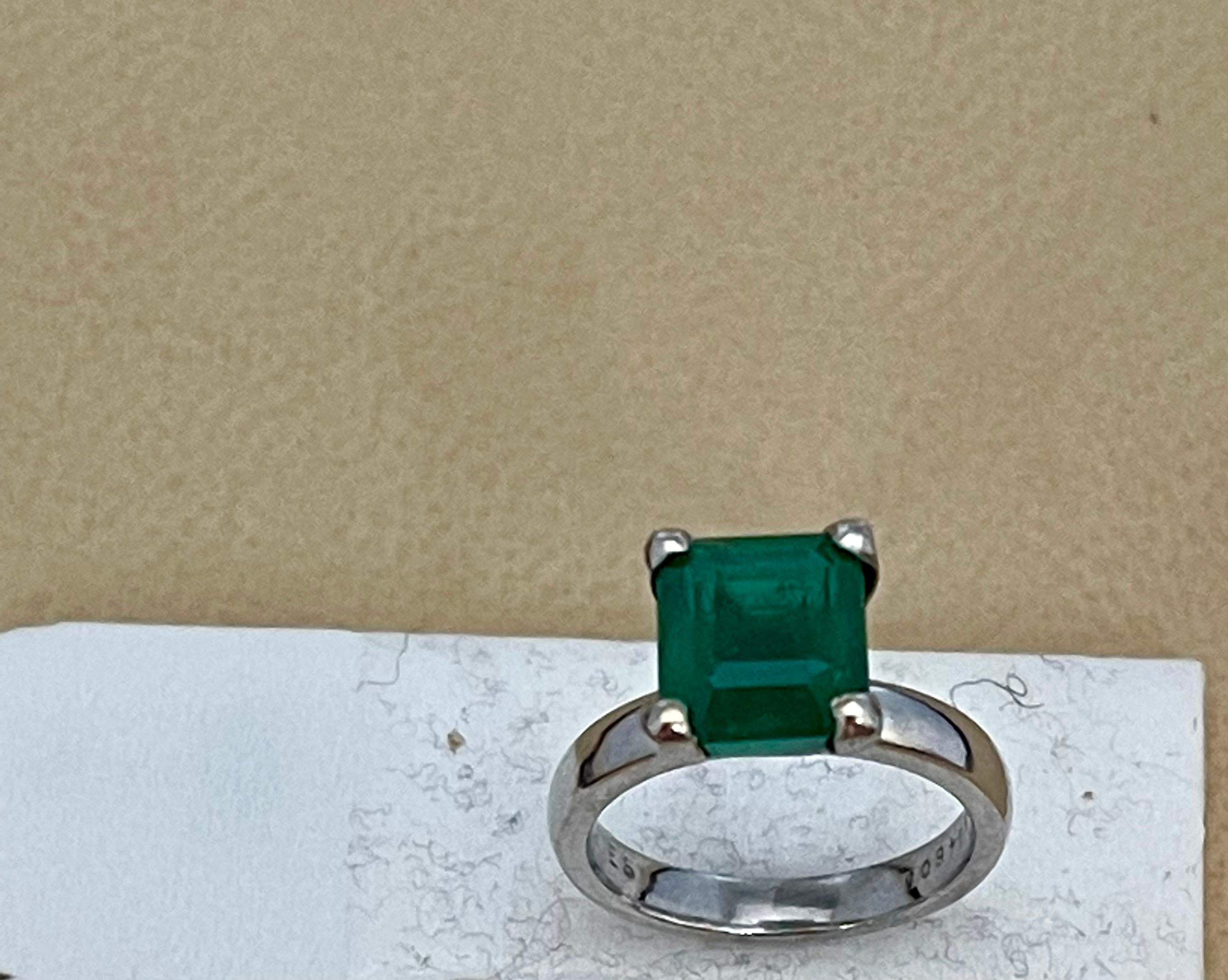 3 Carat Natural Emerald Cut Emerald Ring in Platinum 7