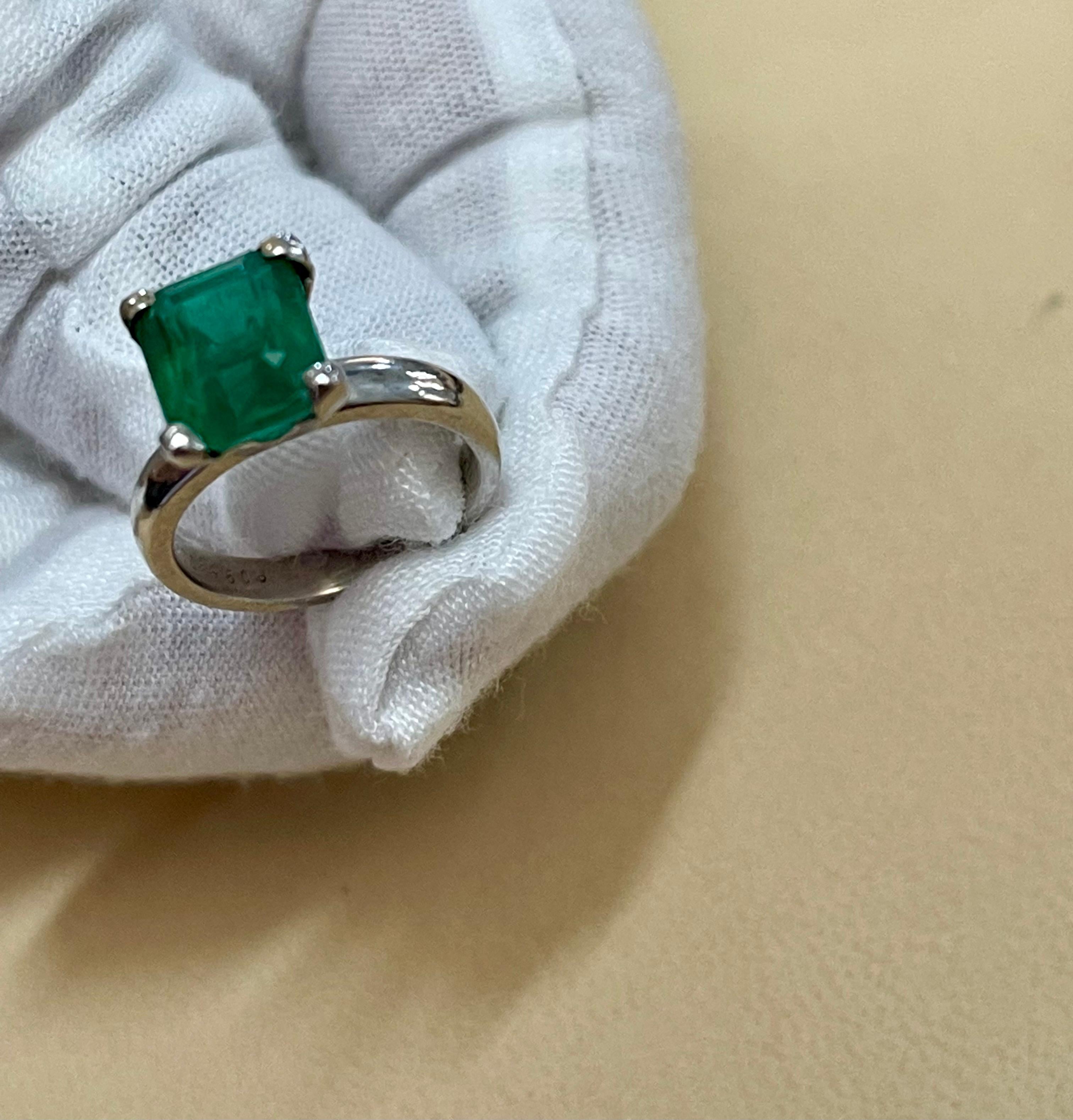 3 Carat Natural Emerald Cut Emerald Ring in Platinum 10