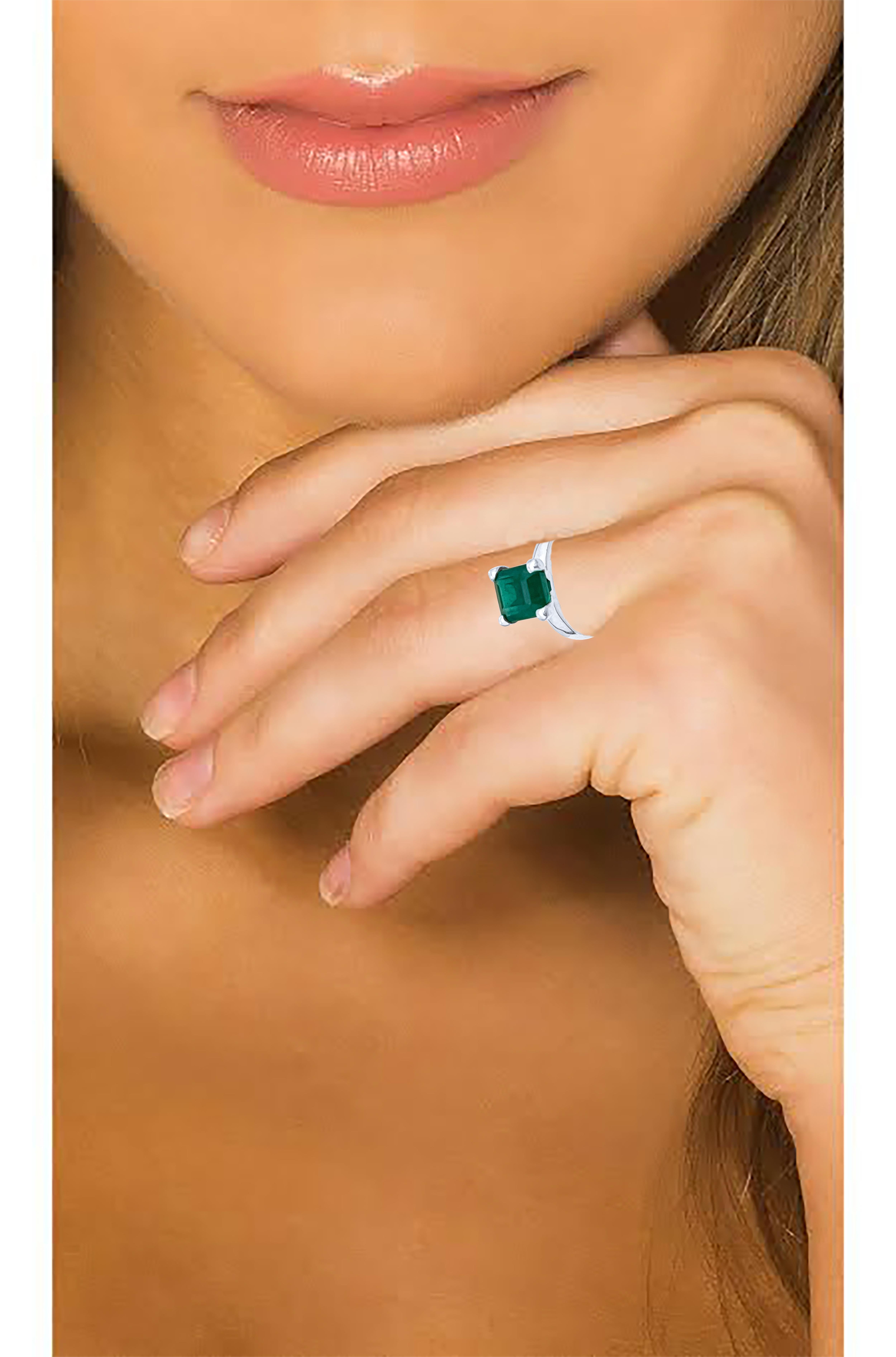 3 Carat Natural Emerald Cut Emerald Ring in Platinum 11