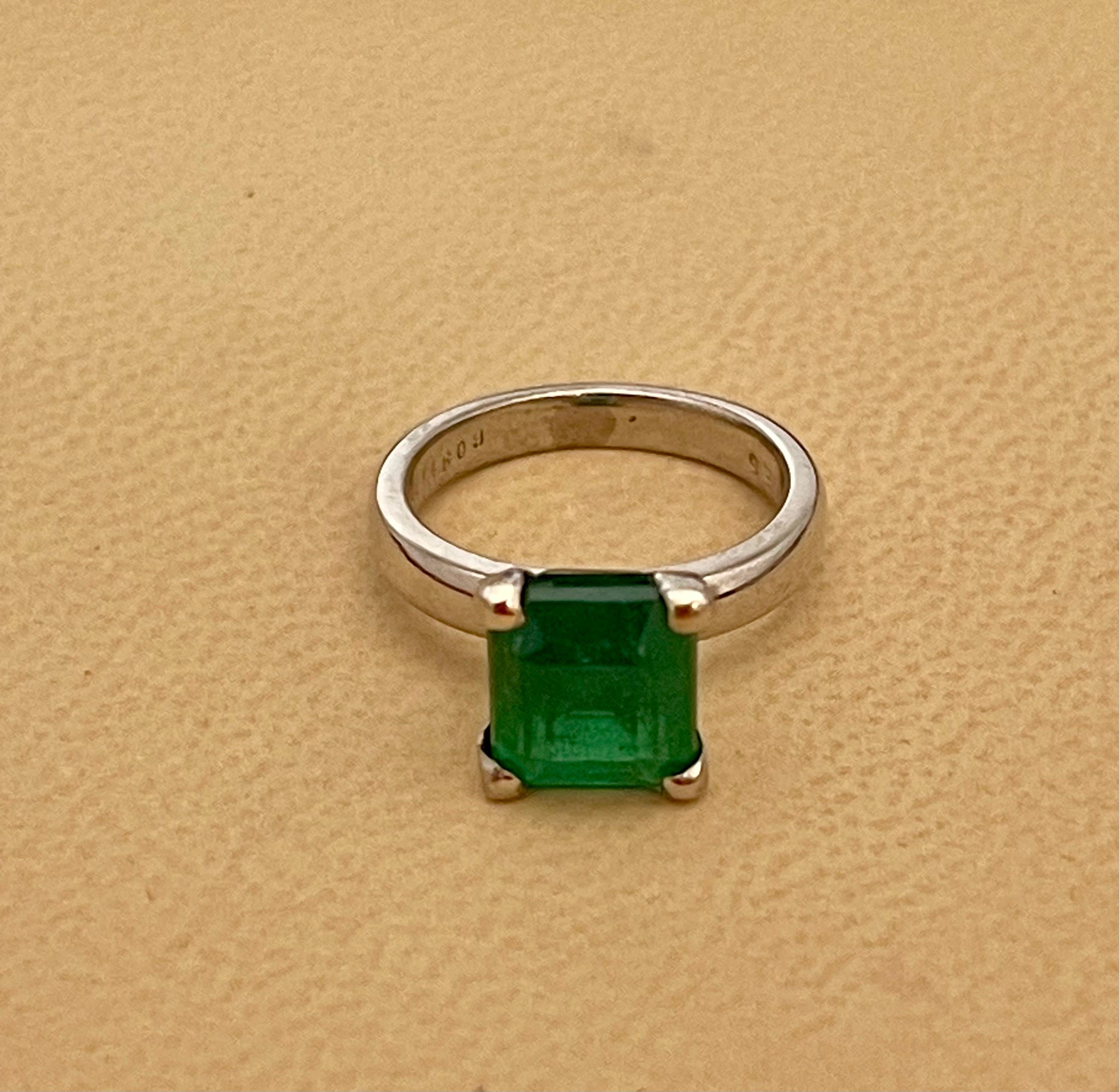 3 Carat Natural Emerald Cut Emerald Ring in Platinum 3