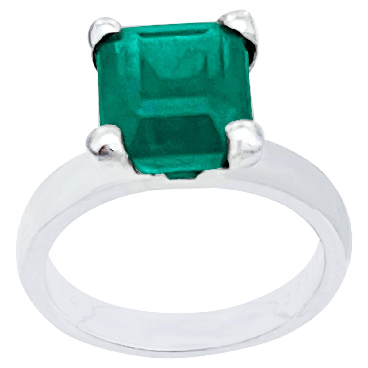 3 Carat Natural Emerald Cut Emerald Ring in Platinum