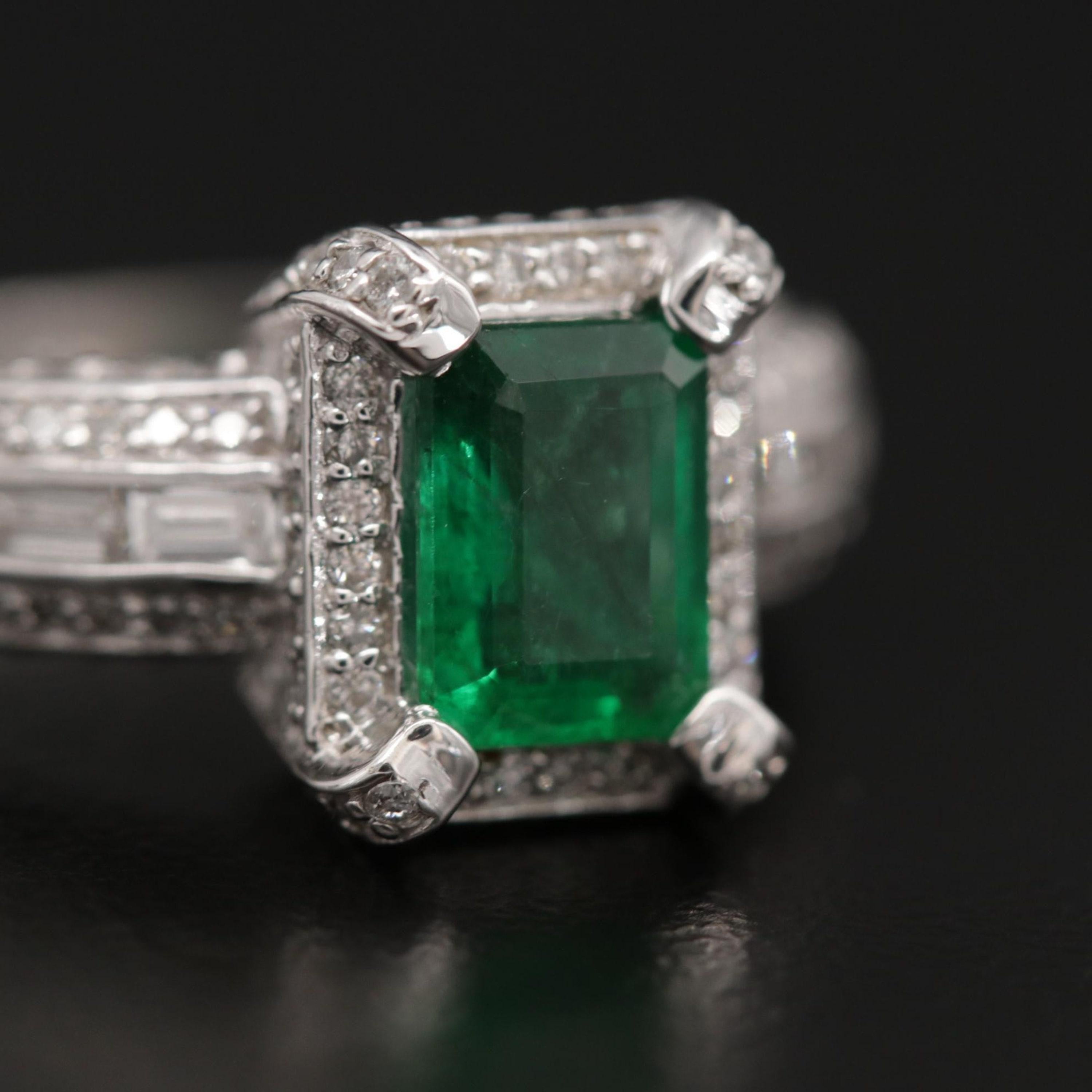 For Sale:  3 Carat Natural Emerald Engagement Ring, White Gold Halo Diamond Wedding Ring 2