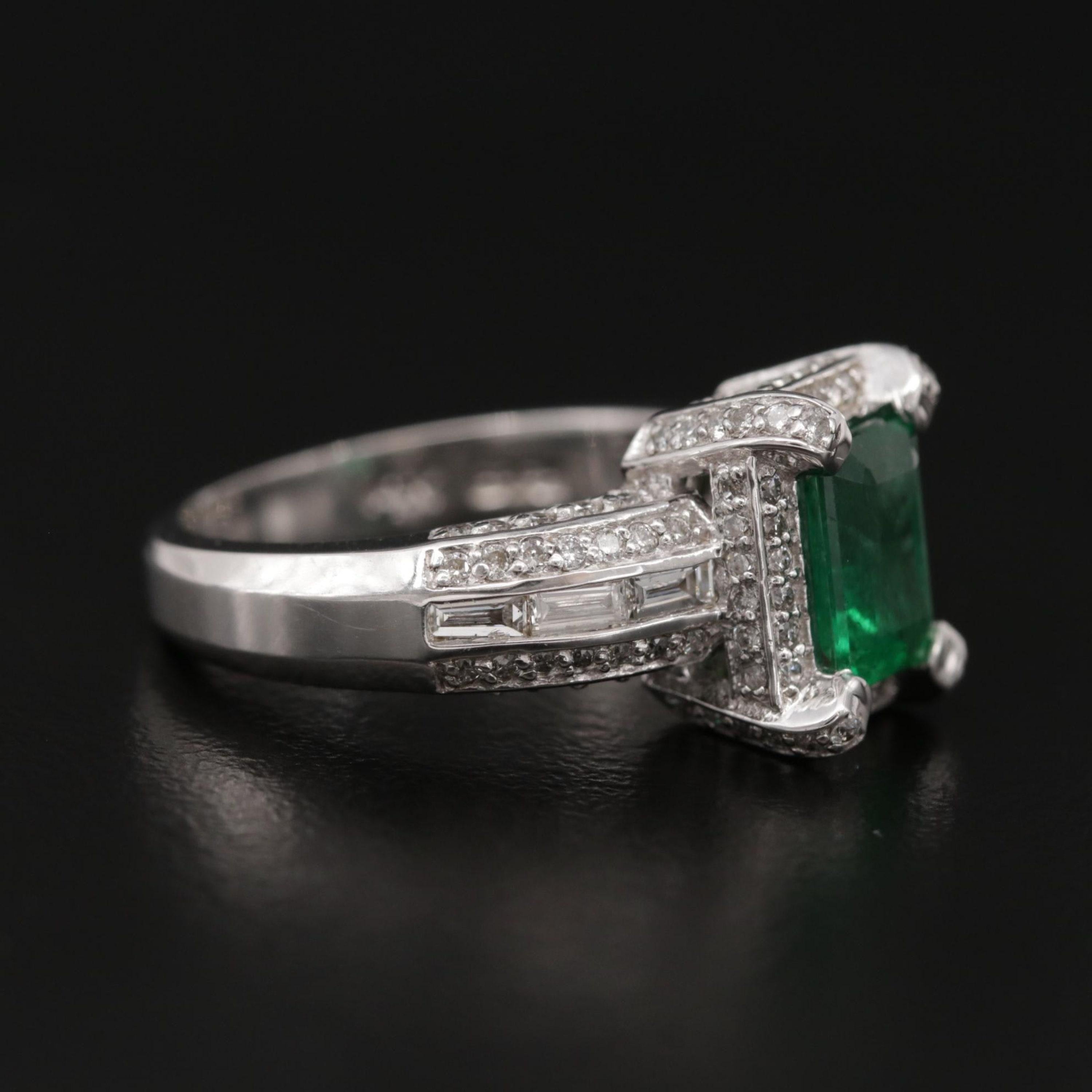 For Sale:  3 Carat Natural Emerald Engagement Ring, White Gold Halo Diamond Wedding Ring 3