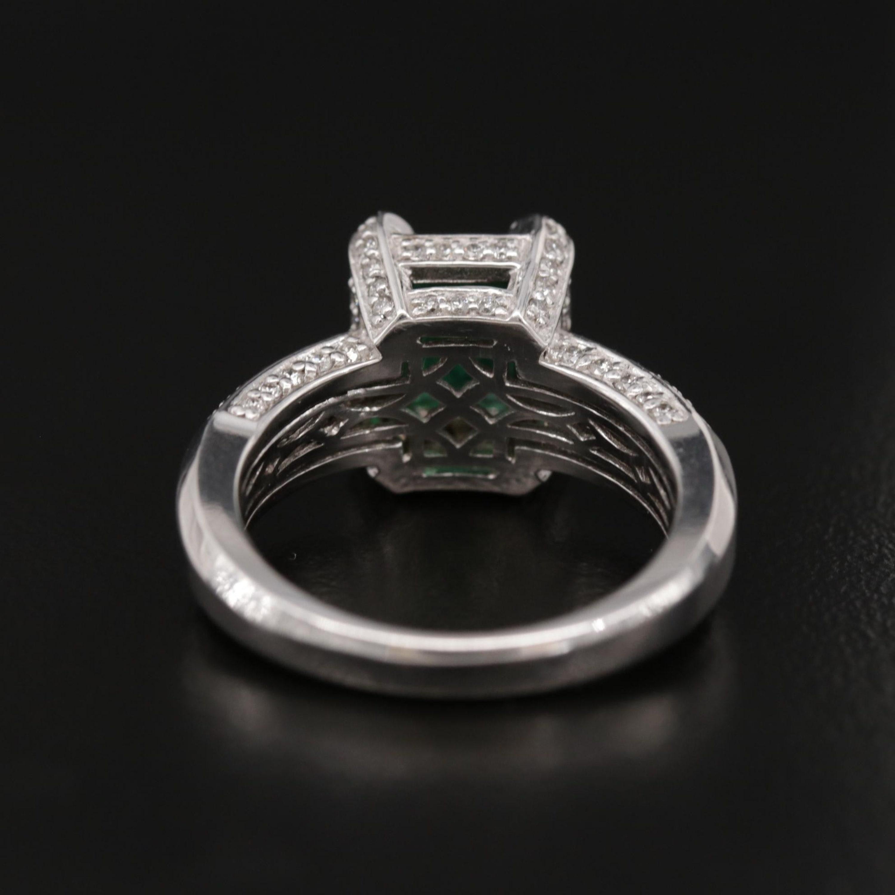 For Sale:  3 Carat Natural Emerald Engagement Ring, White Gold Halo Diamond Wedding Ring 4