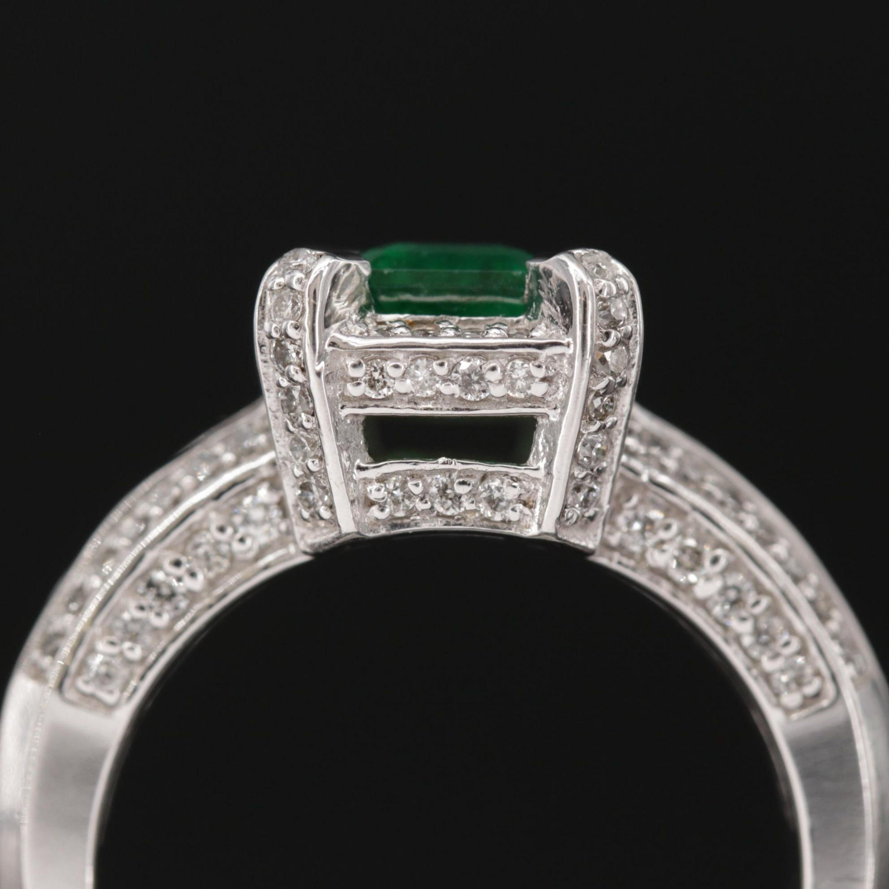 For Sale:  3 Carat Natural Emerald Engagement Ring, White Gold Halo Diamond Wedding Ring 5