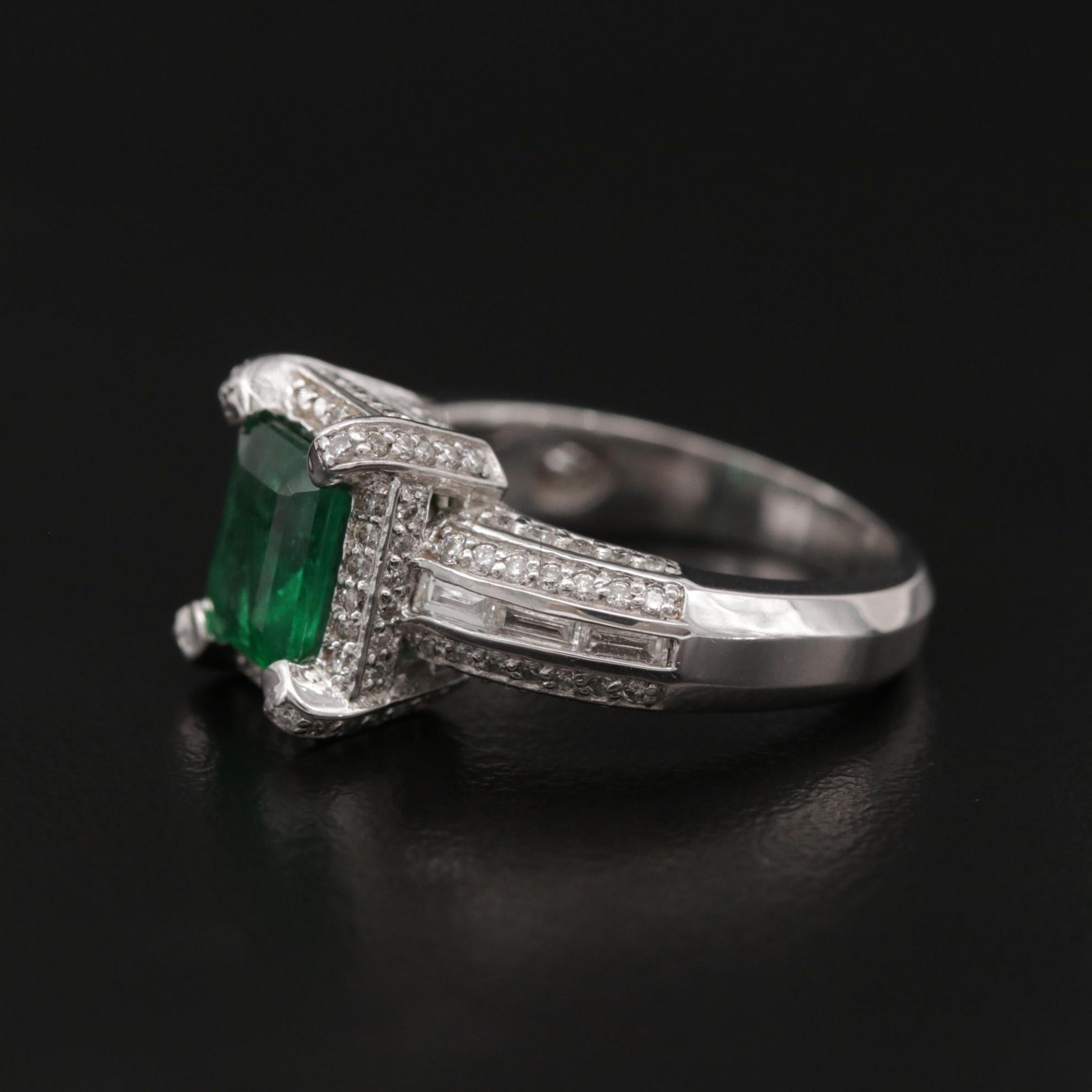 For Sale:  3 Carat Natural Emerald Engagement Ring, White Gold Halo Diamond Wedding Ring 6