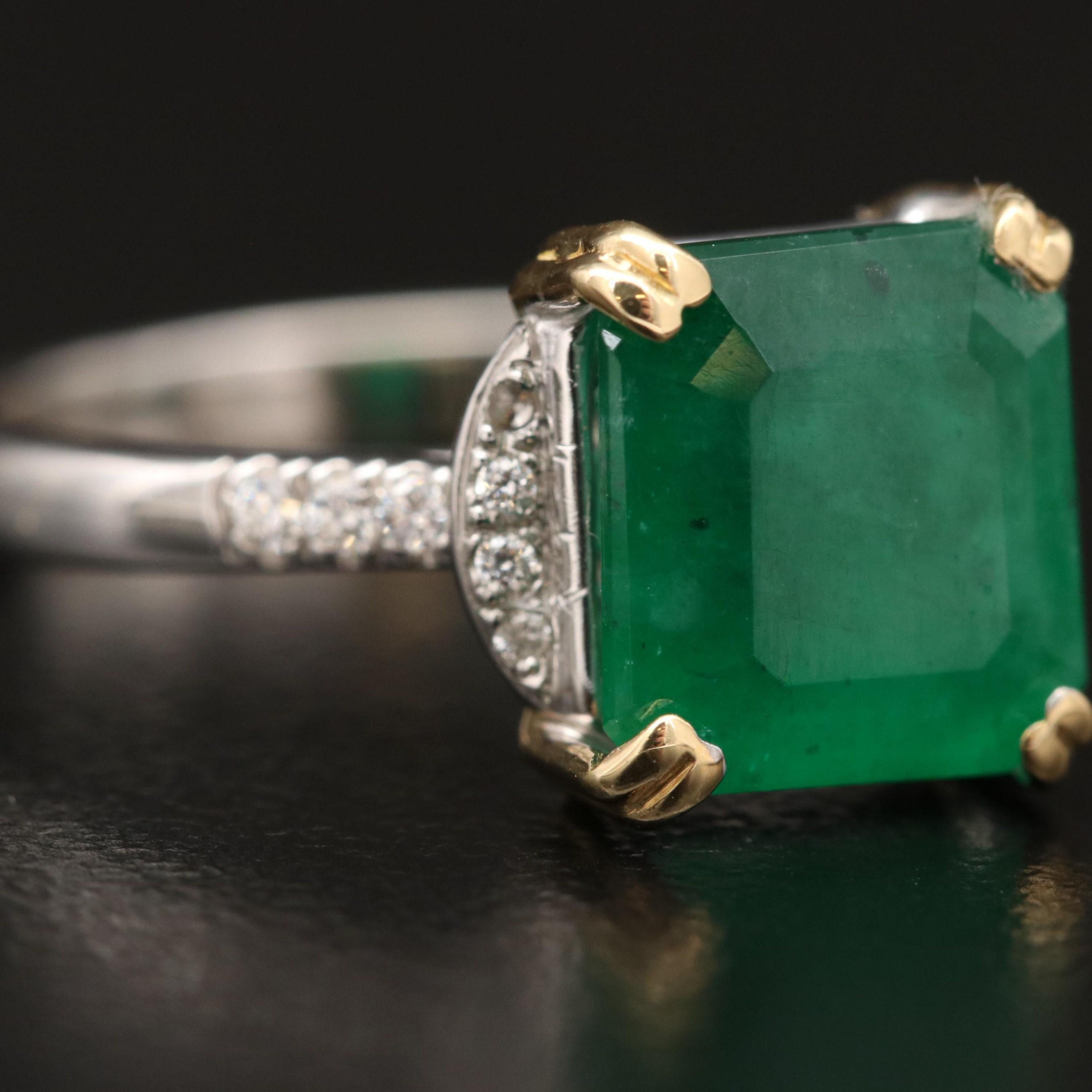 For Sale:  3 Carat Natural Emerald Engagement Ring, Minimalist Diamond Wedding Ring 2