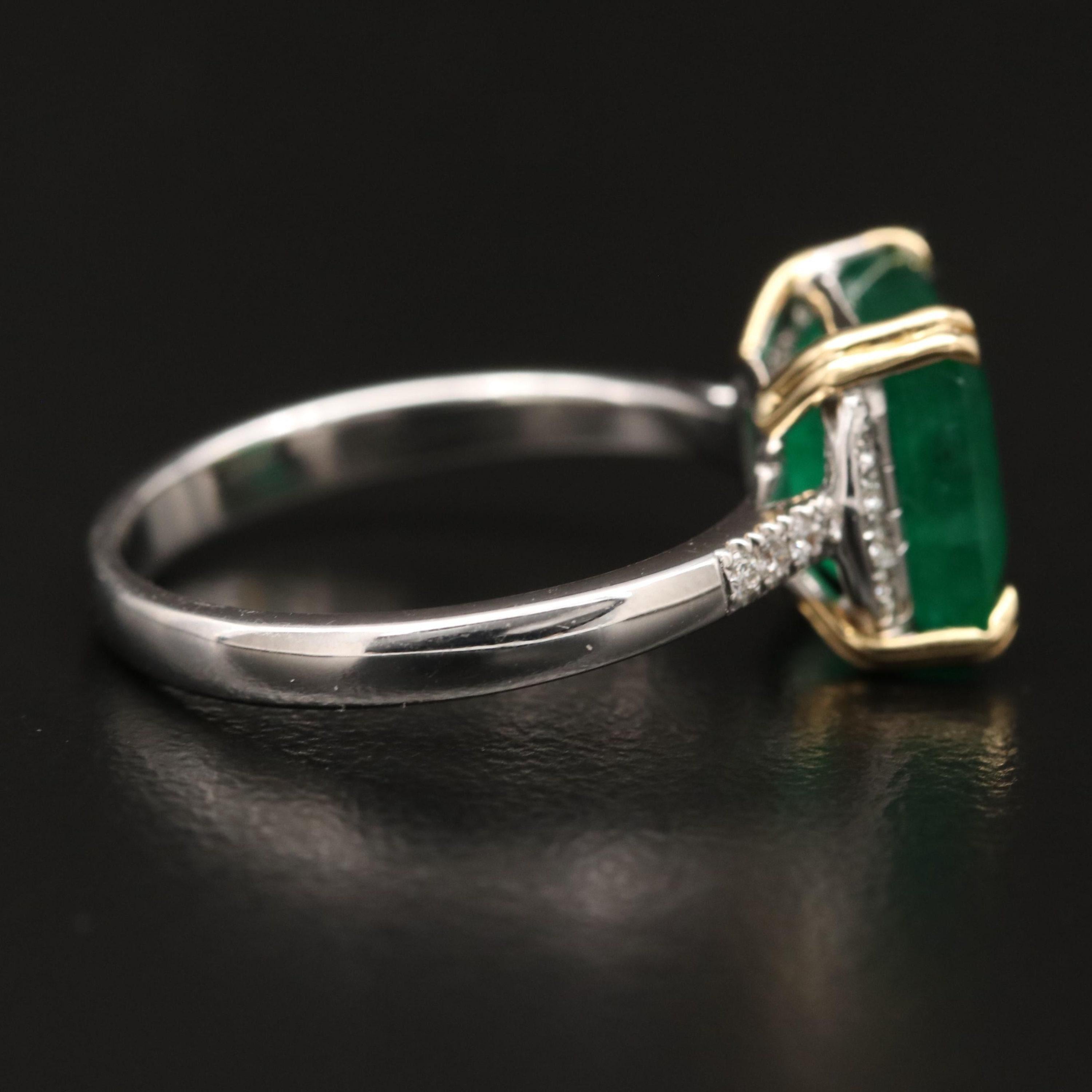 For Sale:  3 Carat Natural Emerald Engagement Ring, Minimalist Diamond Wedding Ring 3