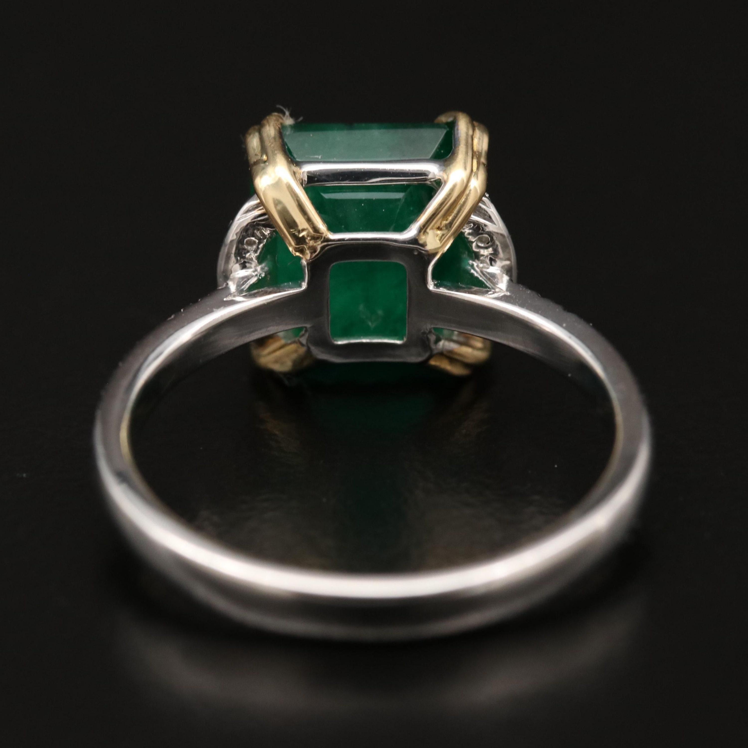 For Sale:  3 Carat Natural Emerald Engagement Ring, Minimalist Diamond Wedding Ring 4