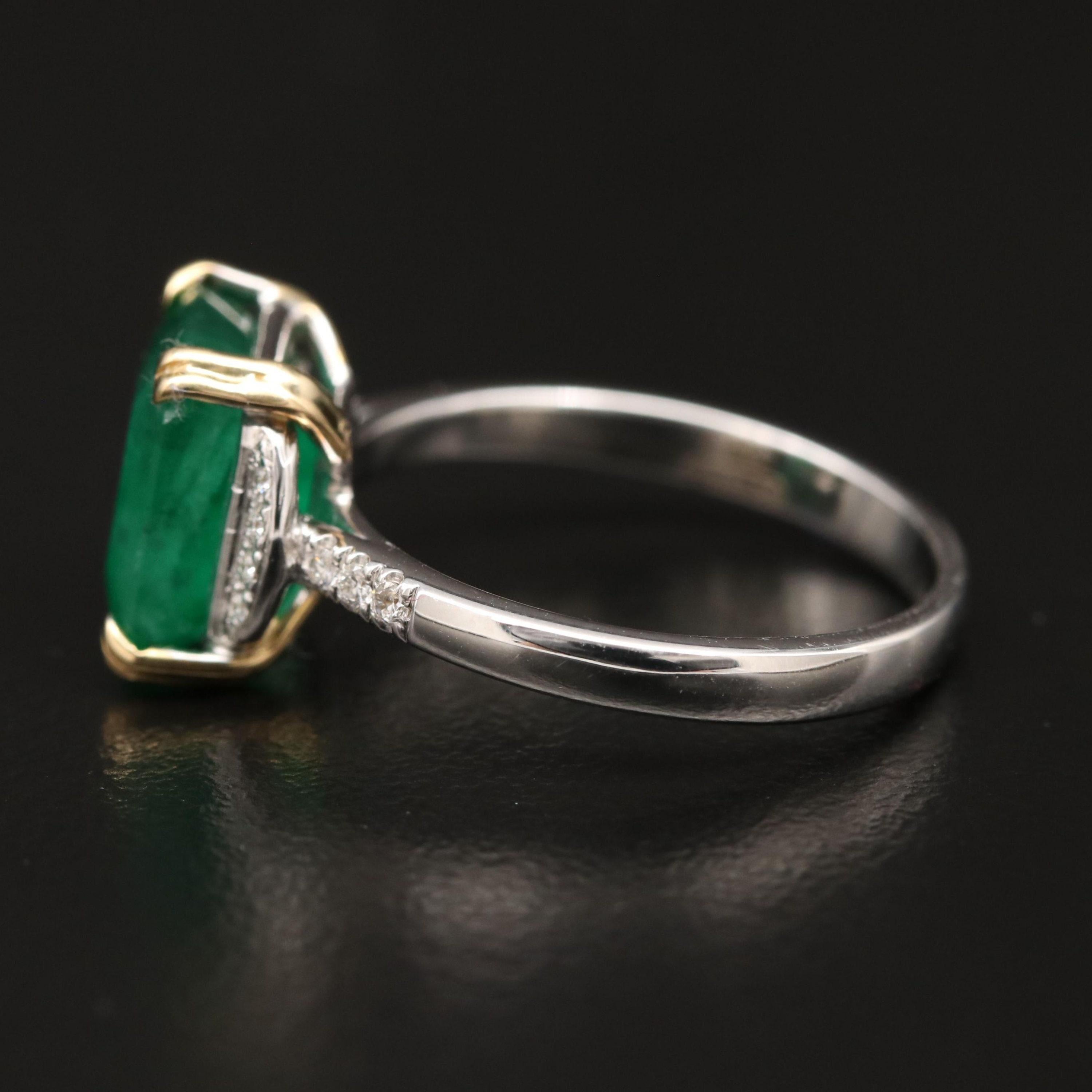 For Sale:  3 Carat Natural Emerald Engagement Ring, Minimalist Diamond Wedding Ring 5