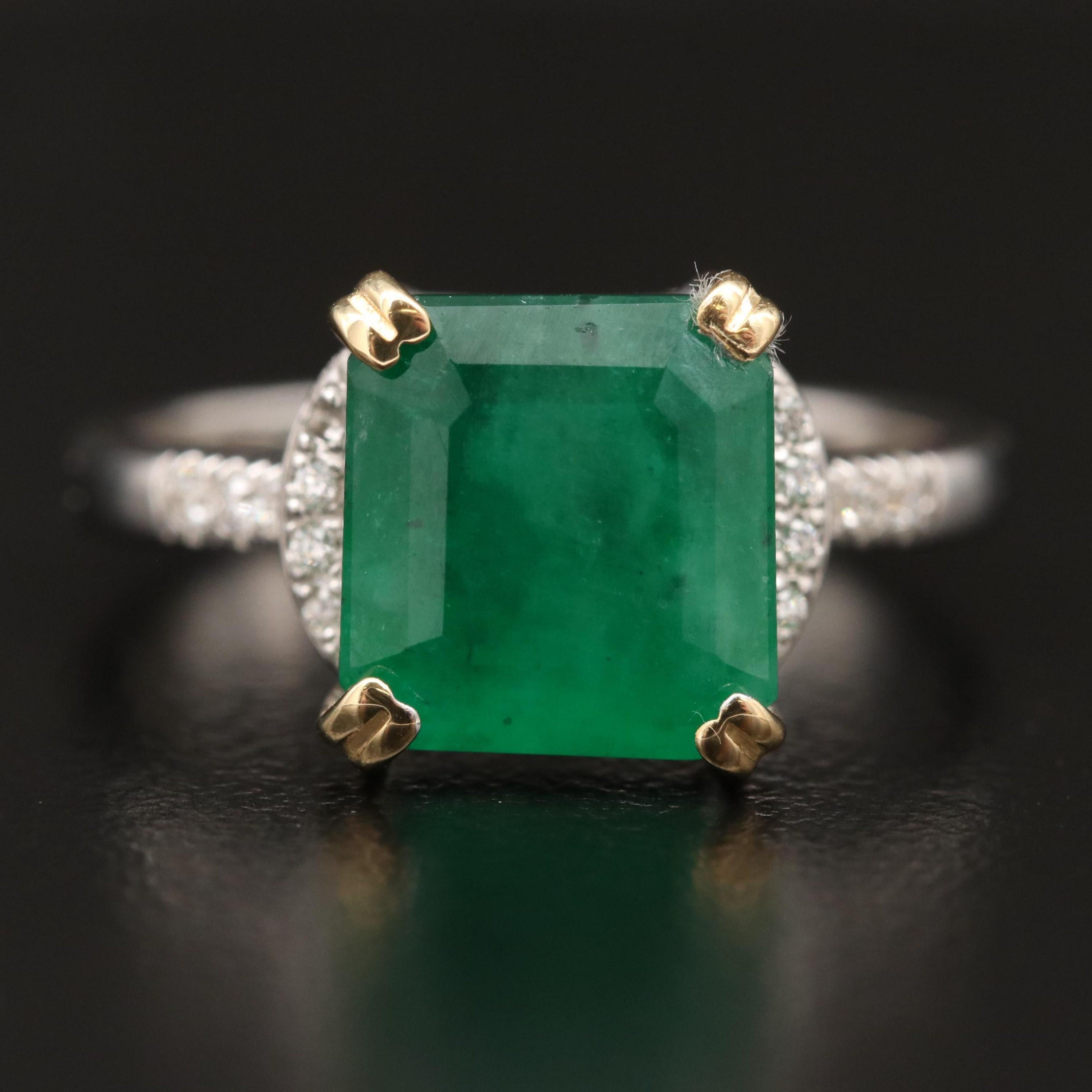 For Sale:  3 Carat Natural Emerald Engagement Ring, Minimalist Diamond Wedding Ring 6