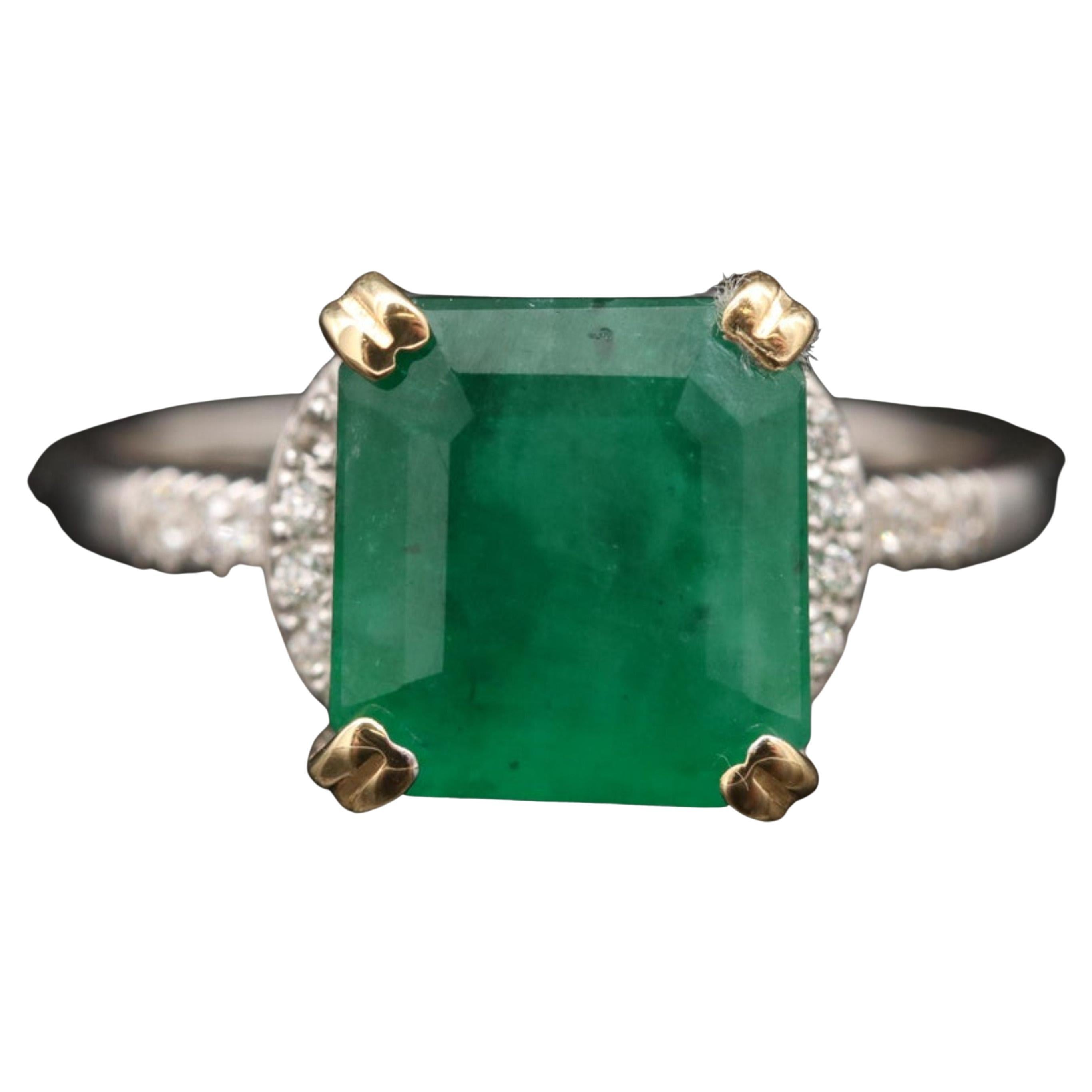 For Sale:  3 Carat Natural Emerald Engagement Ring, Minimalist Diamond Wedding Ring