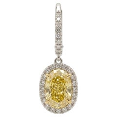 3 Carat Natural Fancy Intense Yellow Oval Diamond Dangle Earrings