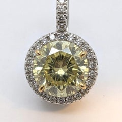 3 Carat Natural Fancy Vivid Yellow Diamond Halo Drop Earrings