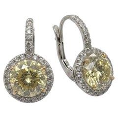 3 Carat Natural Fancy Vivid Yellow Diamond Halo Drop Earrings