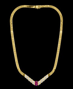 GIA Certificato 3 Ct Naturale Ovale Collana di rubini e diamanti in oro giallo 14K