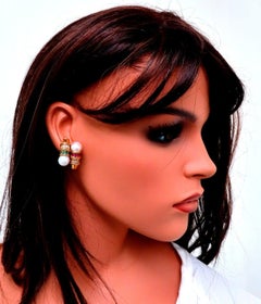 3 Carat Natural Ruby Emerald Sapphire Pearl Clip Earrings 18 Karat*