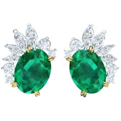 3 Carat of Emerald and Diamond Cluster Earrings