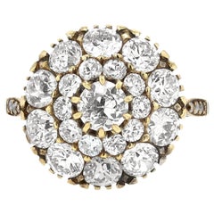 3 Carat Old Mine Cut Diamond 18k Gold Cluster Victorian Revival Ring 3 Carat Old Mine Cut Diamond 18k Gold Cluster Victorian Revival Ring