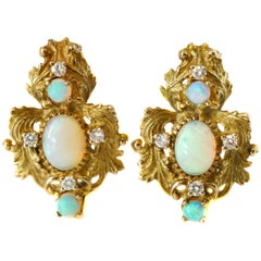 3 Karat Opal- und Diamant-Ohrringe, 14 Karat Gold