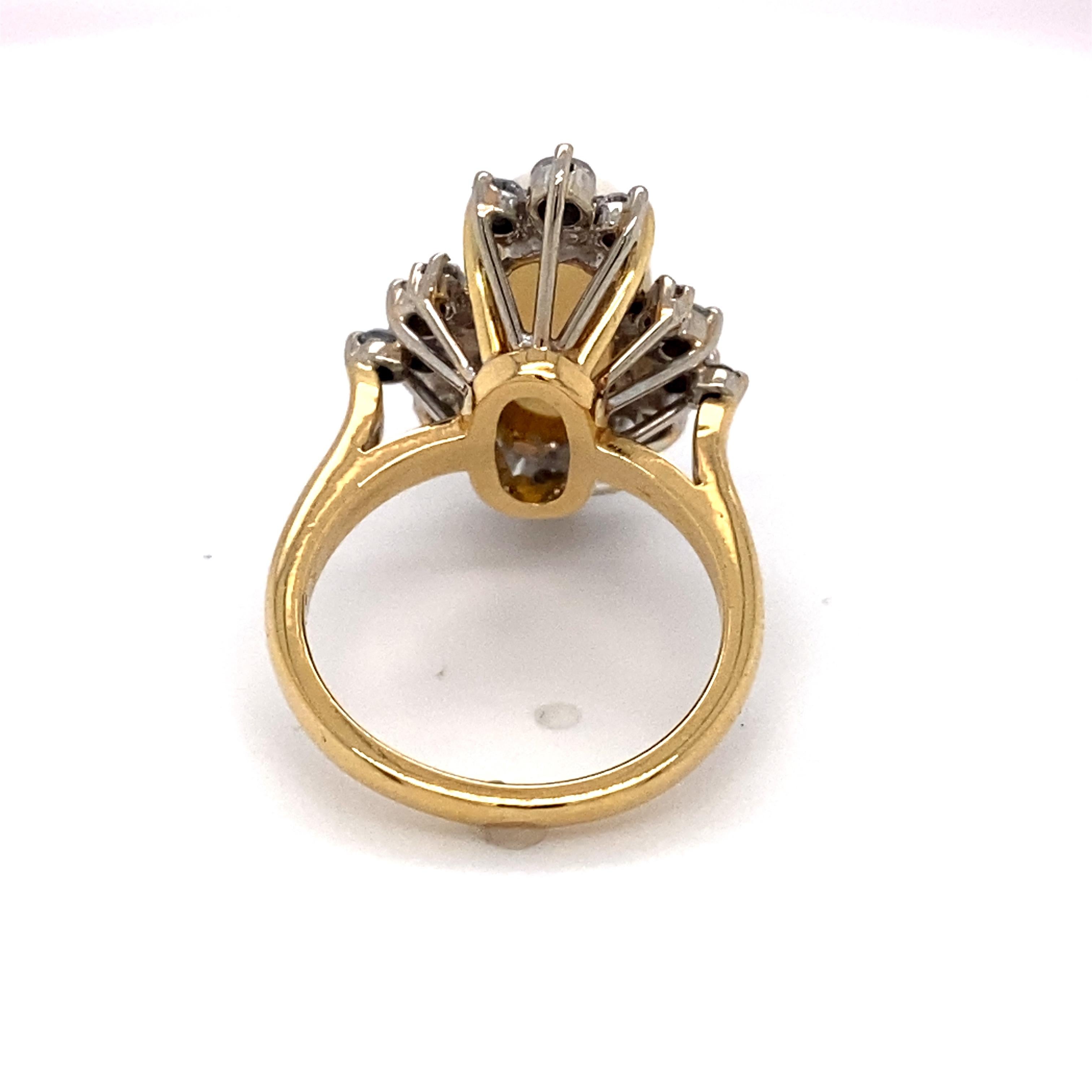 Retro 3 Carat Opal and Diamond Ring in 18 Karat Yellow Gold