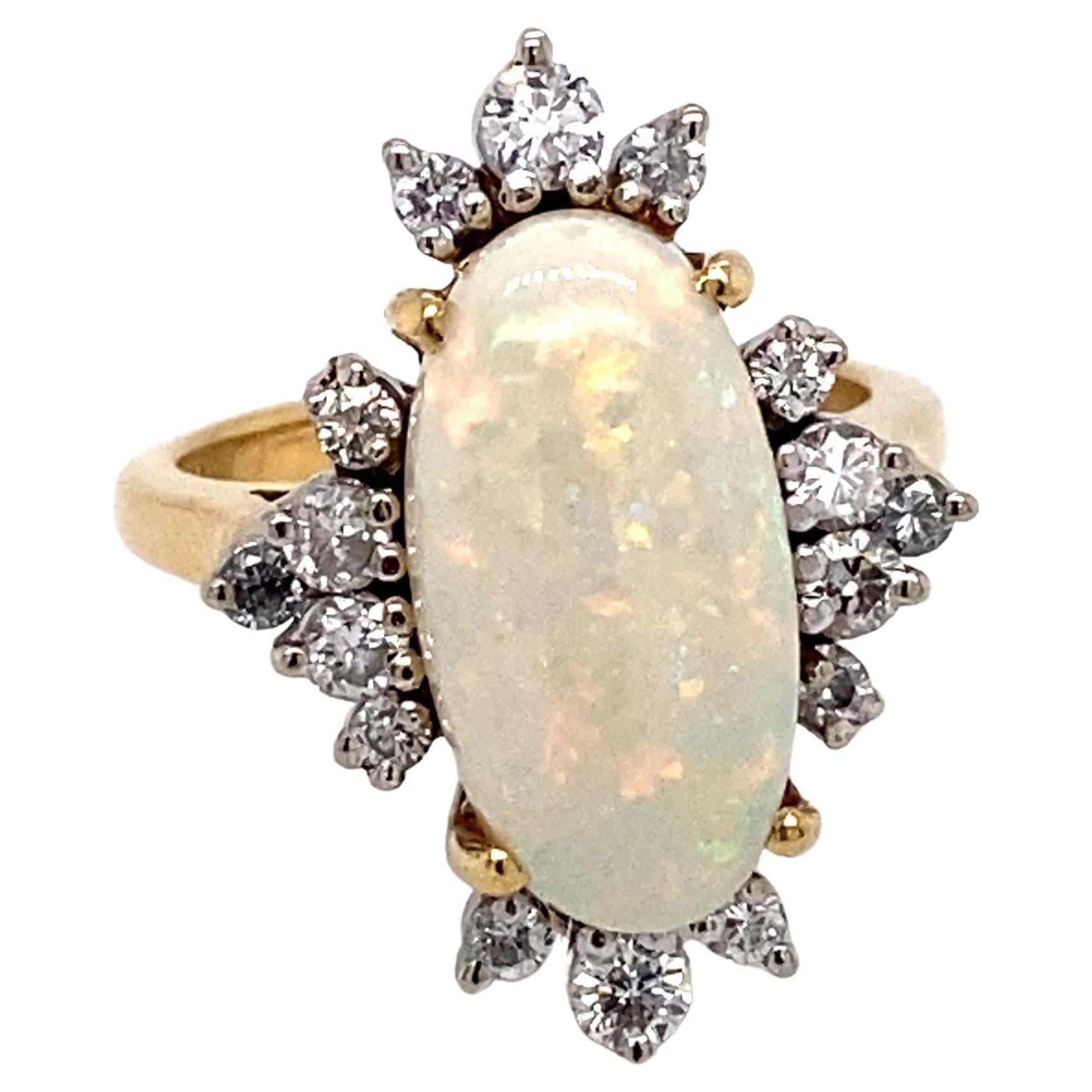 19.42 Carat Opal 18 Karat Yellow Gold Diamond Ring For Sale at 1stDibs