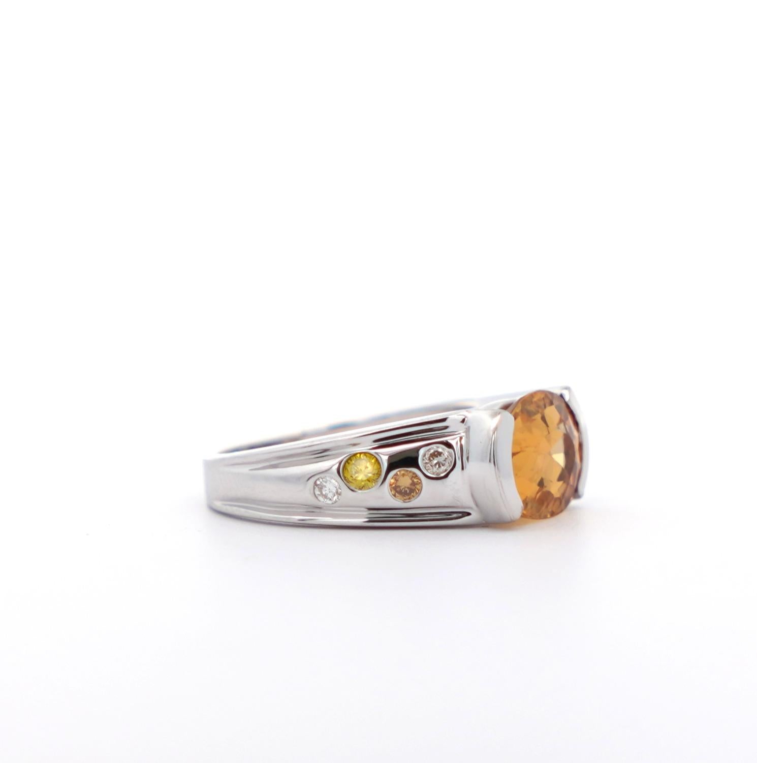 3 Carat Orange Precious Topaz & Floating Diamond Ring in 18K East West Setting For Sale 1