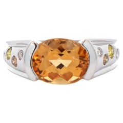 Vintage 3 Carat Orange Precious Topaz & Floating Diamond Ring in 18K East West Setting