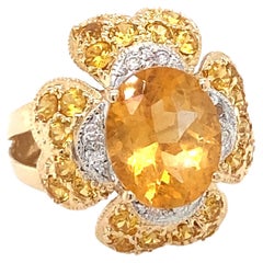 3 Carat Oval Citrine and Diamond Flower Cocktail Ring in 14 Karat Gold