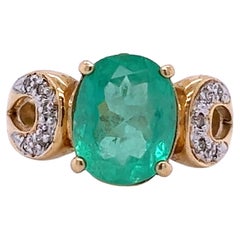 3 carat Oval Cut Colombian Emerald and Diamond Vintage Ring in 14k Yellow Gold