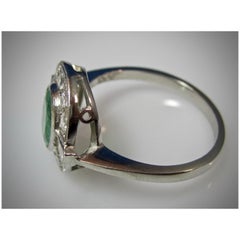 18K Gold 3 CT Natural Emerald and Diamond Antique Art Deco Style Engagement Ring