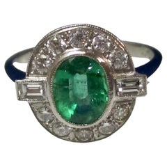 18K Gold 3 CT Natural Emerald and Diamond Antique Art Deco Style Engagement Ring