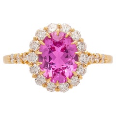 3 Carat Oval Cut Pink Sapphire Engagement Ring, Art Deco Diamond Wedding Ring