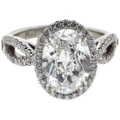 3 Carat Oval Diamond Engagement Ring with Twisted Shank, Platinum 'GIA'