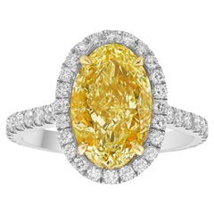 3 Carat Oval Halo Diamond Ring Fancy Yellow 14K Gold Colour-Collector’s Treasure