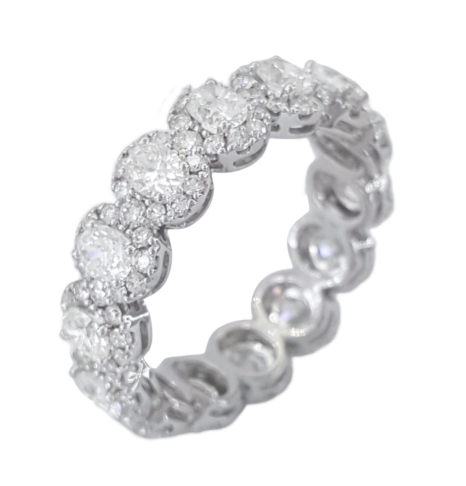 Modern 3 Carat Oval Halo Eternity Band Ring For Sale