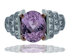 3 Carat Oval Kunzite and Princess Diamond Ring