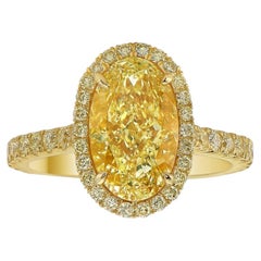 3 Carat Oval Statement Fancy Yellow 14K White Gold Rare Fancy-Color Splendour
