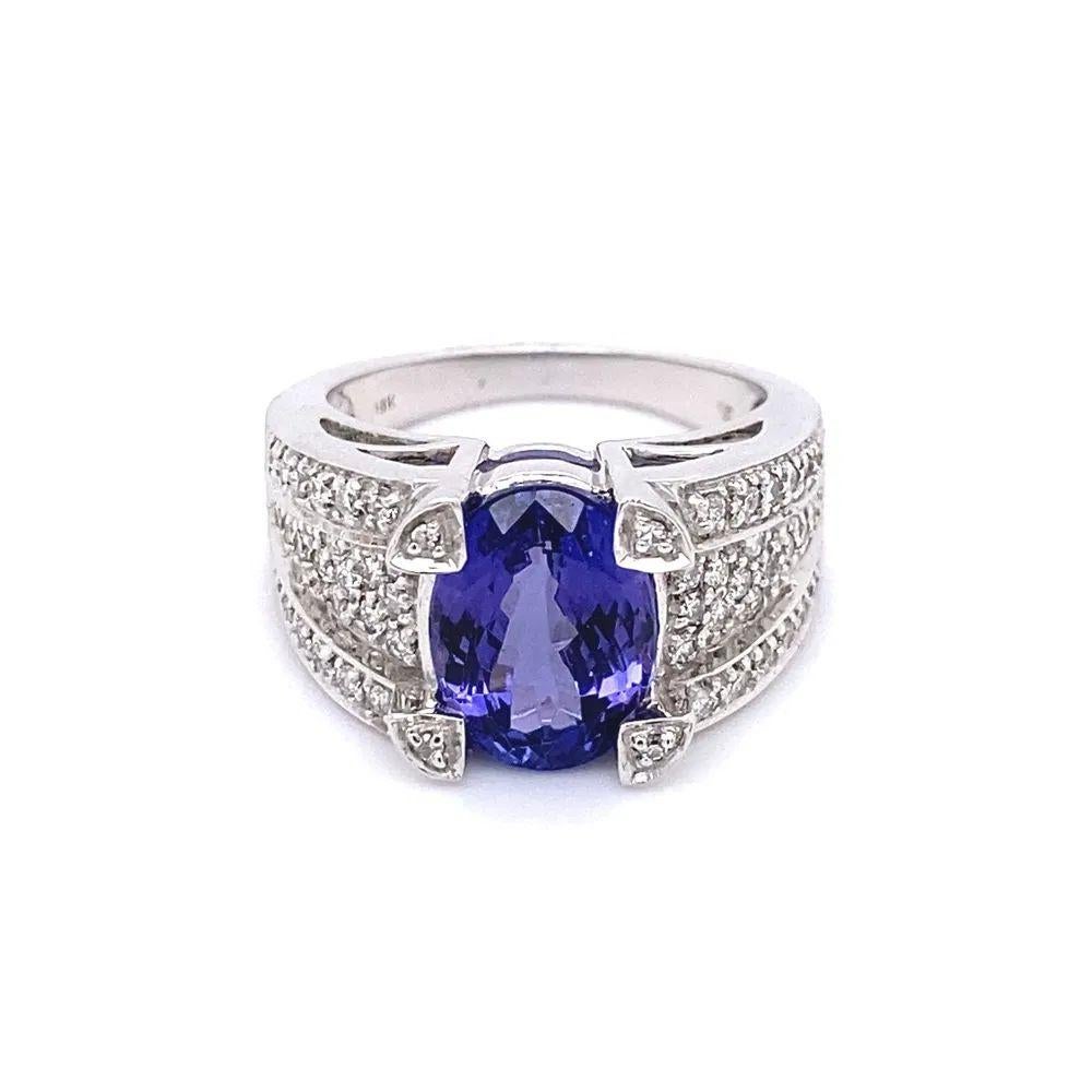 3 Carat Oval Tanzanite and Diamond Gold Statement Cocktail Ring For Sale 1