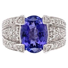 3 Carat Oval Tanzanite and Diamond Gold Statement Cocktail Ring