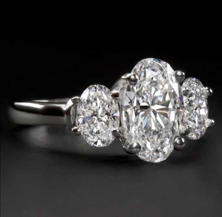 3 Carat Oval ThreeStone Platinum Ring For Sale at 1stDibs