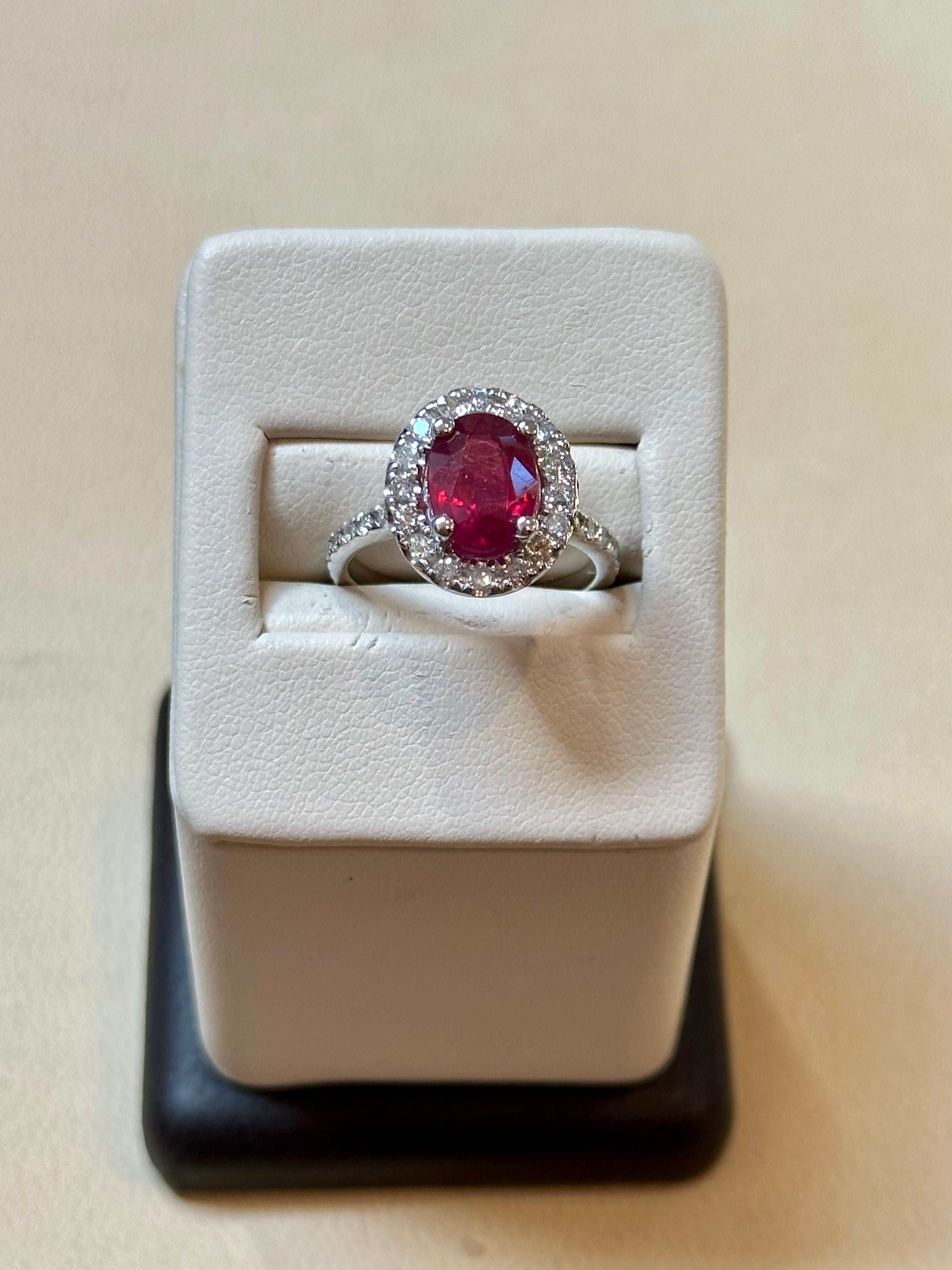 3 Carat Oval Treated Ruby & 1.25 ct Diamond Ring 14 Karat White Gold Size 6 For Sale 5