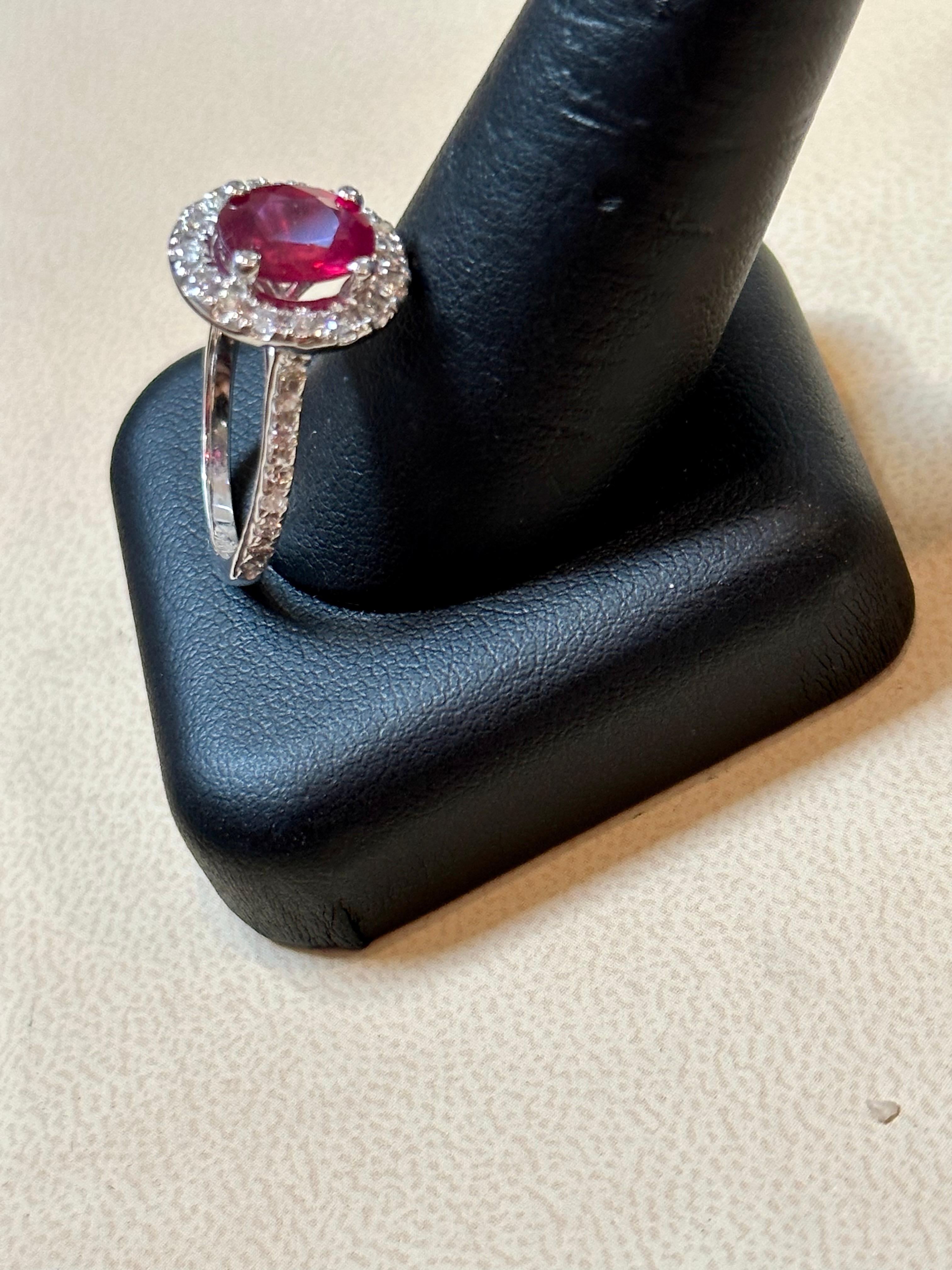3 Carat Oval Treated Ruby & 1.25 ct Diamond Ring 14 Karat White Gold Size 6 For Sale 1