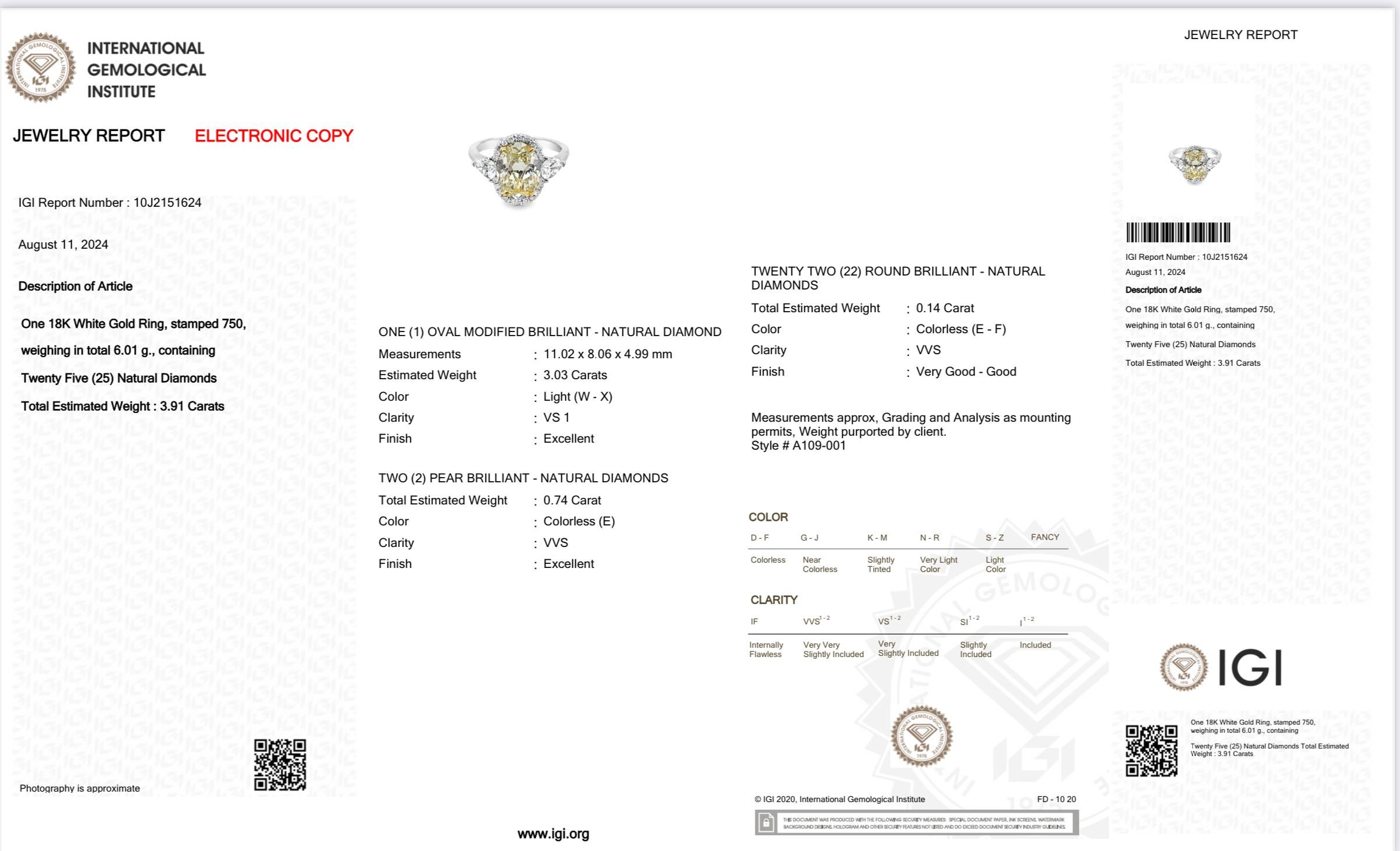 3 Carat Oval Yellow Diamond, Engagement Three Stones Halo Ring, IGI Certified. In New Condition For Sale In New York, NY