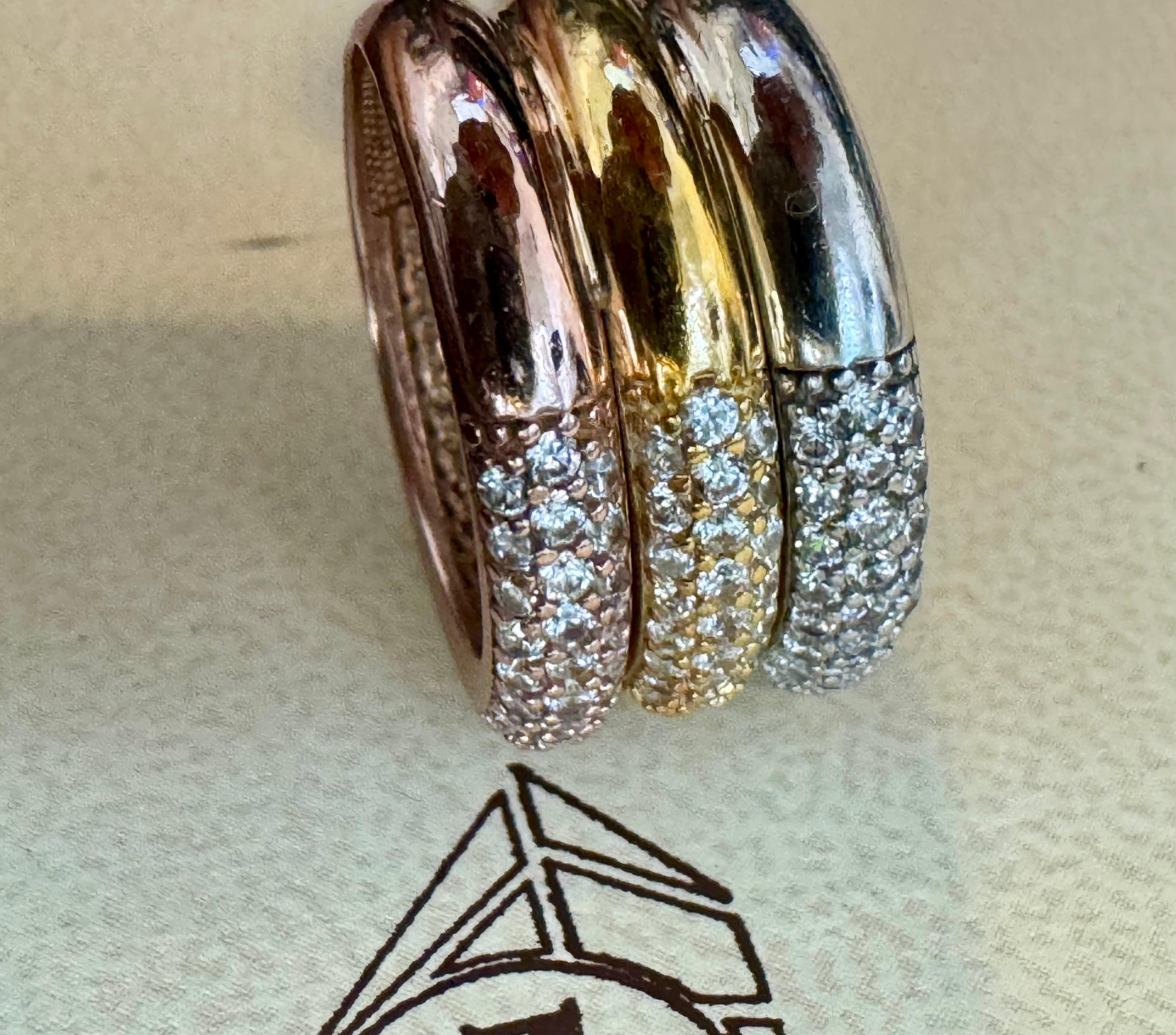 3 Carat Pave Set Diamond 3 Band in 14 Karat  White , Yellow & Pink Gold , Size 7 For Sale 5