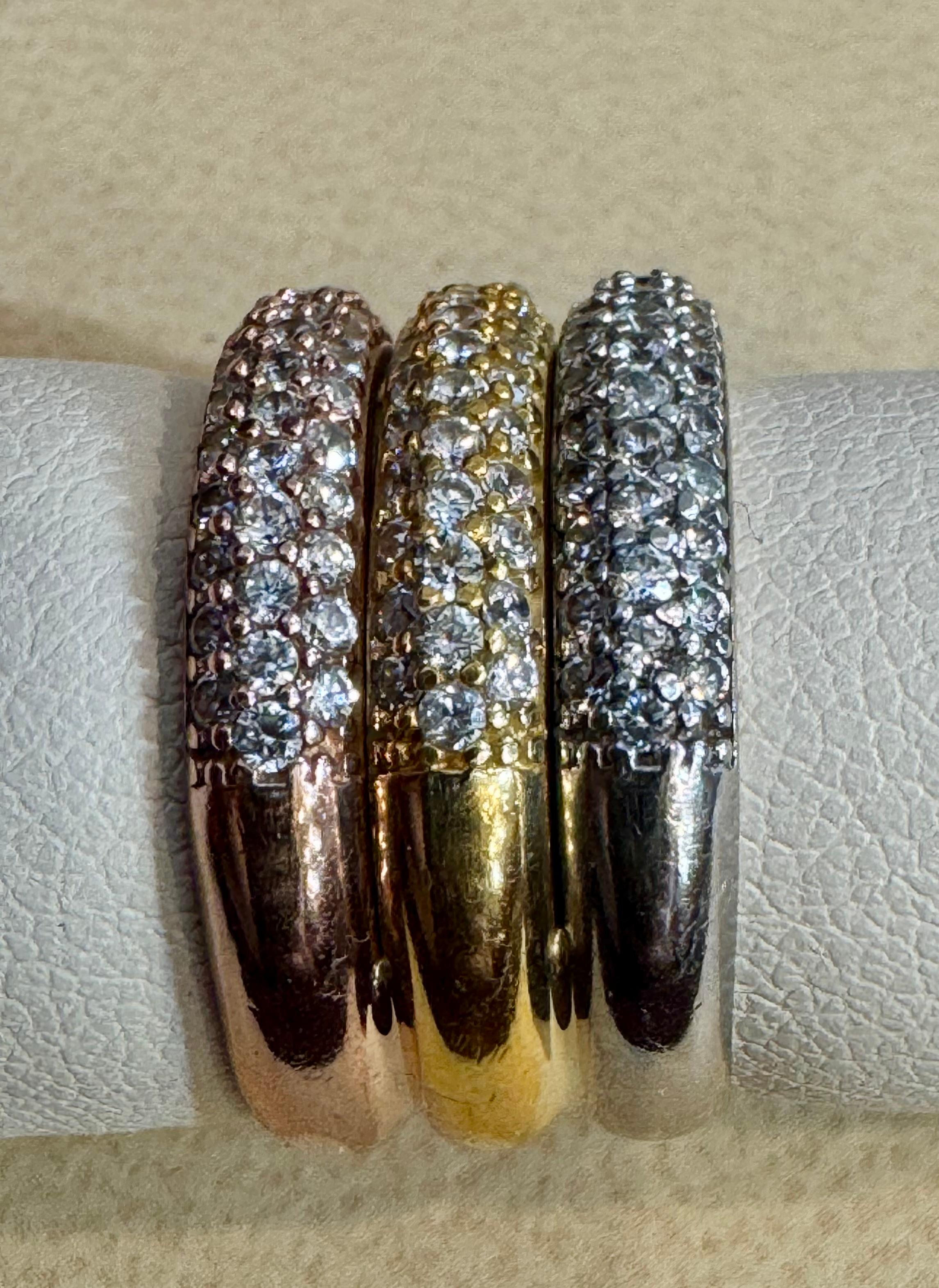 3 Carat Pave Set Diamond 3 Band in 14 Karat  White , Yellow & Pink Gold , Size 7 For Sale 3