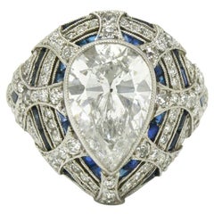 3 Carat Pear Cut Diamond Engagement Ring Art Deco Style French Bombe' Dome