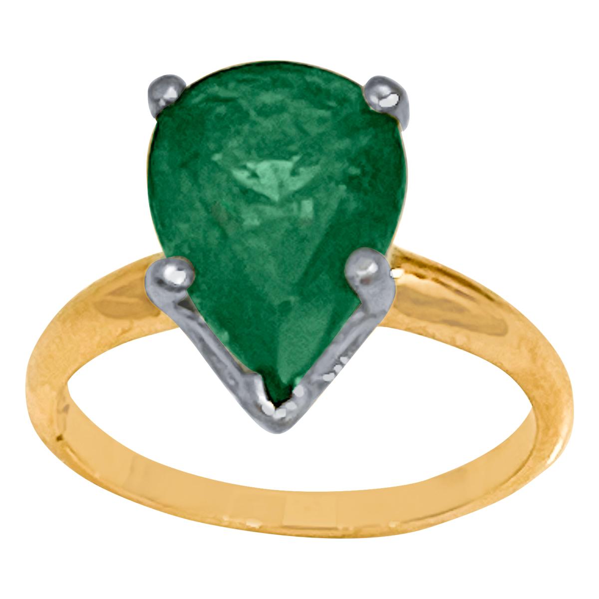 3 Carat Pear Cut Natural Emerald Ring 14 Karat Yellow & White Gold For Sale